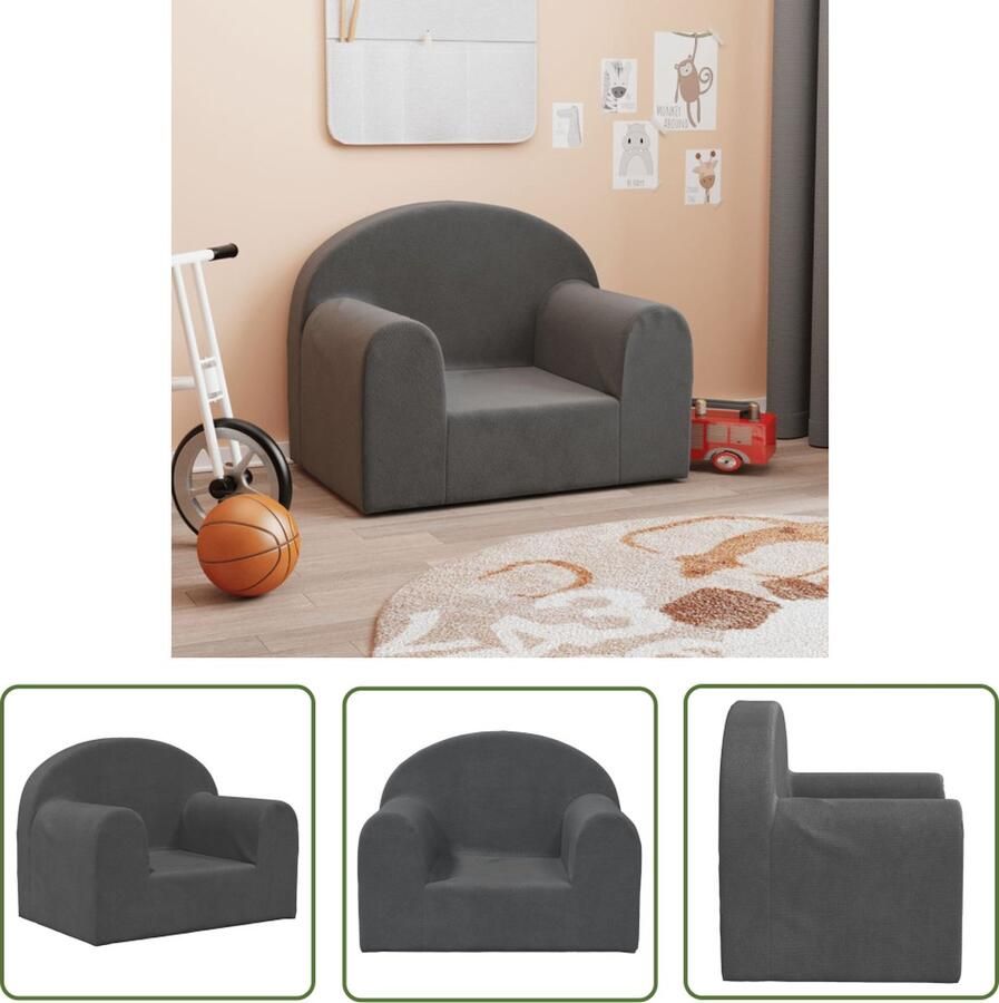 The Living Store Kinderbank zacht pluche antracietkleurig Kinderbank Bankje Pluche Bank Kinderen Meubilair Kindermeubel - Foto 2