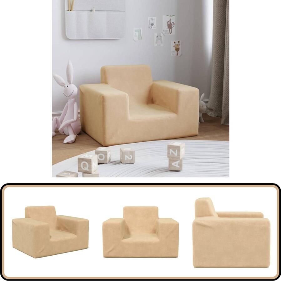 VidaXL Kinderbank Zacht Pluche Crèmekleurig Kinderbank Kinderfauteuil Pluche Bank Kids Bank Kinderen Meubilair