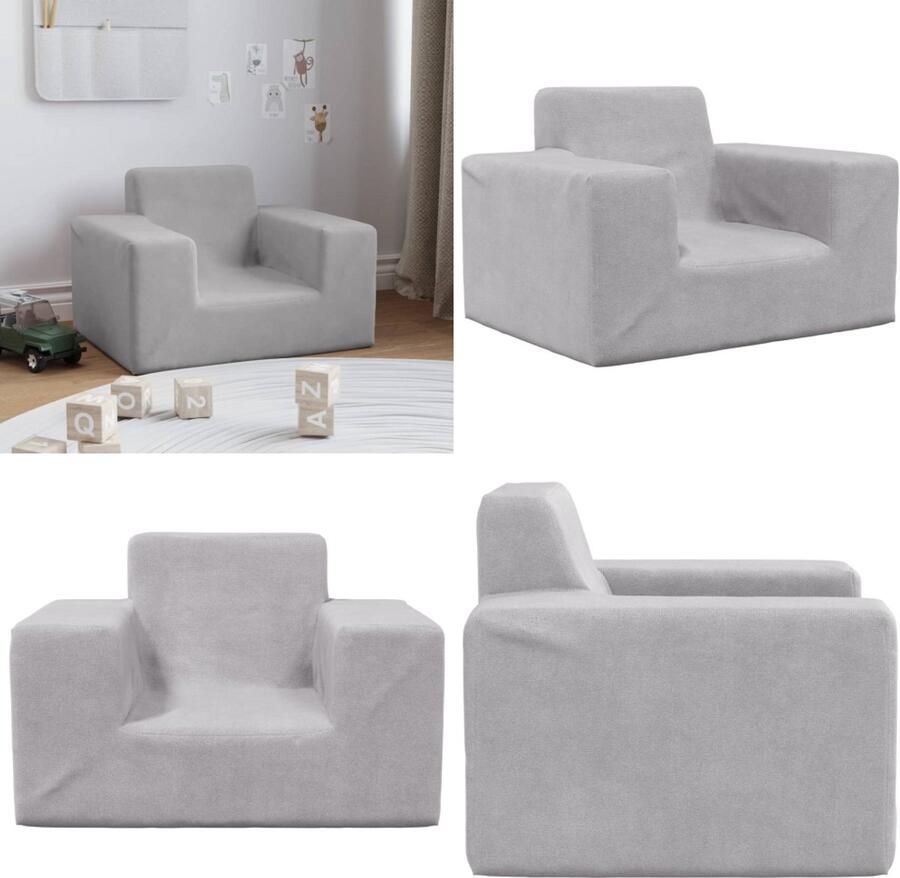 VidaXL Kinderbank zacht pluche lichtgrijs Kinderbank Kinderbanken Kinder Bank Kinderbankje