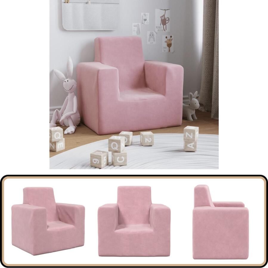 VidaXL Kinderbank Zacht Pluche Roze Compact Design Kinderstoel Kinderbank Kids Stoel Kinderen Meubilair Zachte Bank Roze Bank Speelgoed Bank