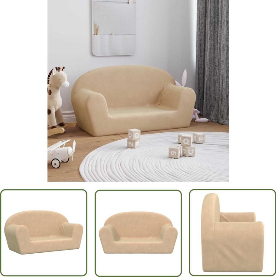 VidaXL Kinderbank 2-zits zacht pluche crèmekleurig Kinderstoel Kinderbanken Kids Furniture Pluche Bank Kinderopvang