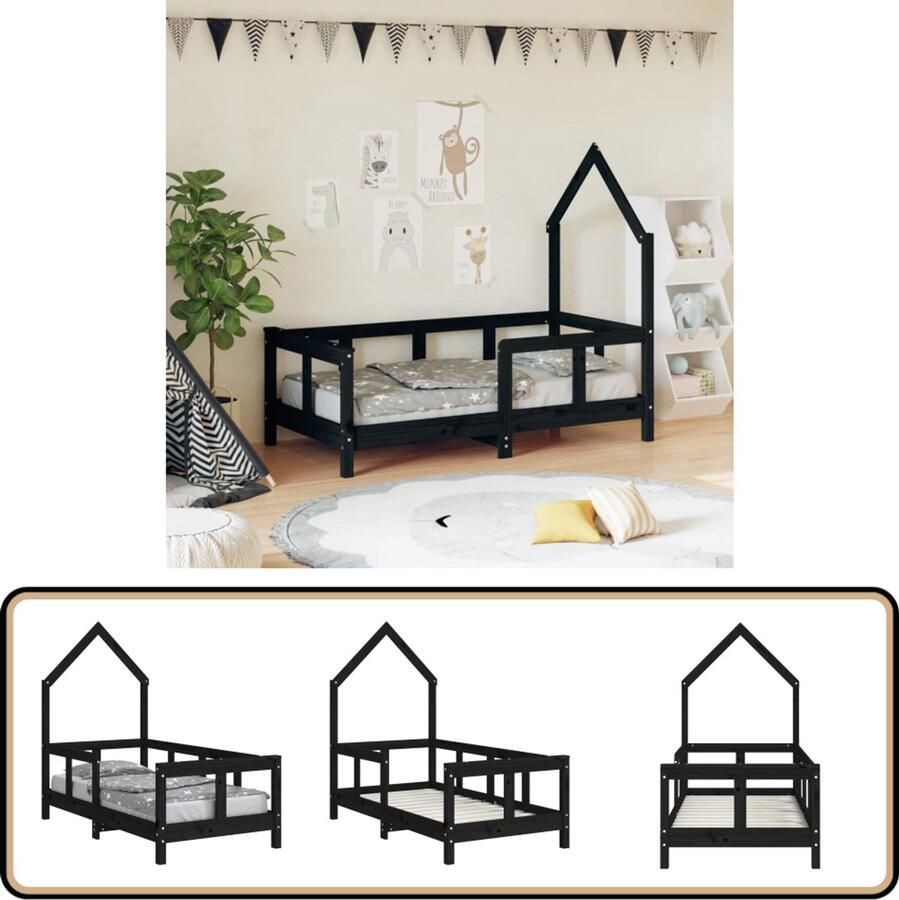 VidaXL Kinderbed 70x140 cm Massief Grenenhout Zwart Kinderbed Peuterbed Huisontwerp Bed Houten Bed Grenenhout Bed Zwarte Kinderkamer