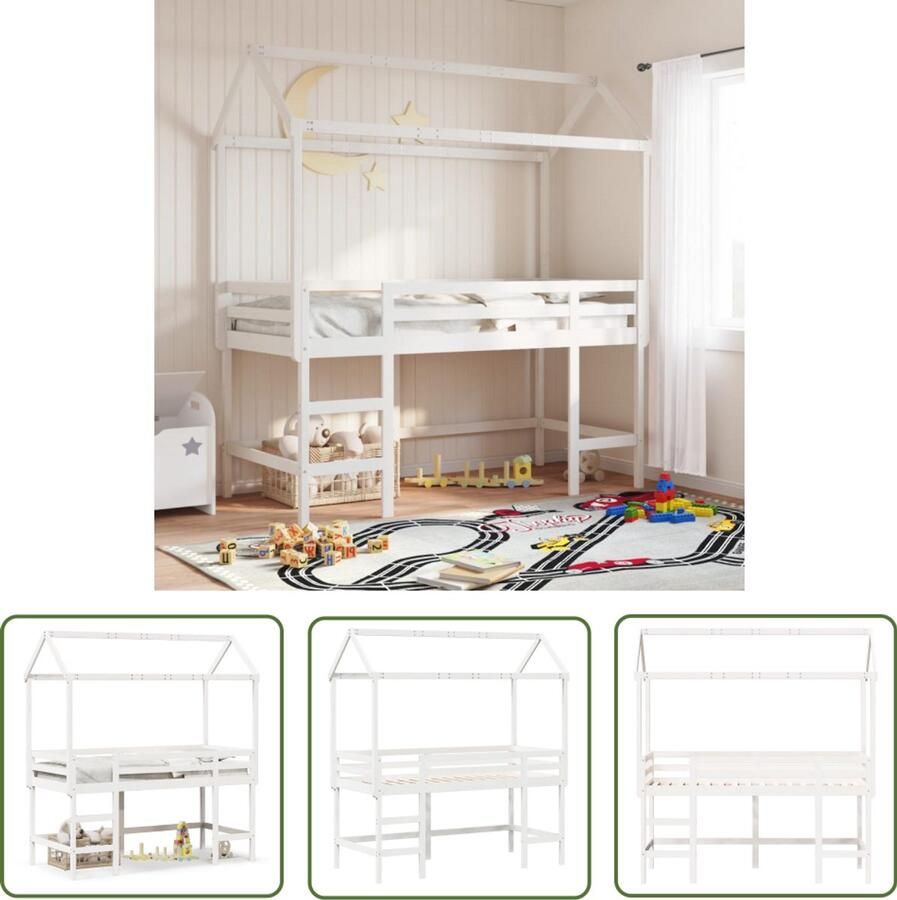VidaXL Kinderbed Halfhoogslaper met ladder en bedhuis grenenhout wit 80x200 cm Grenenhouten Bed Kids Bed Met Lade