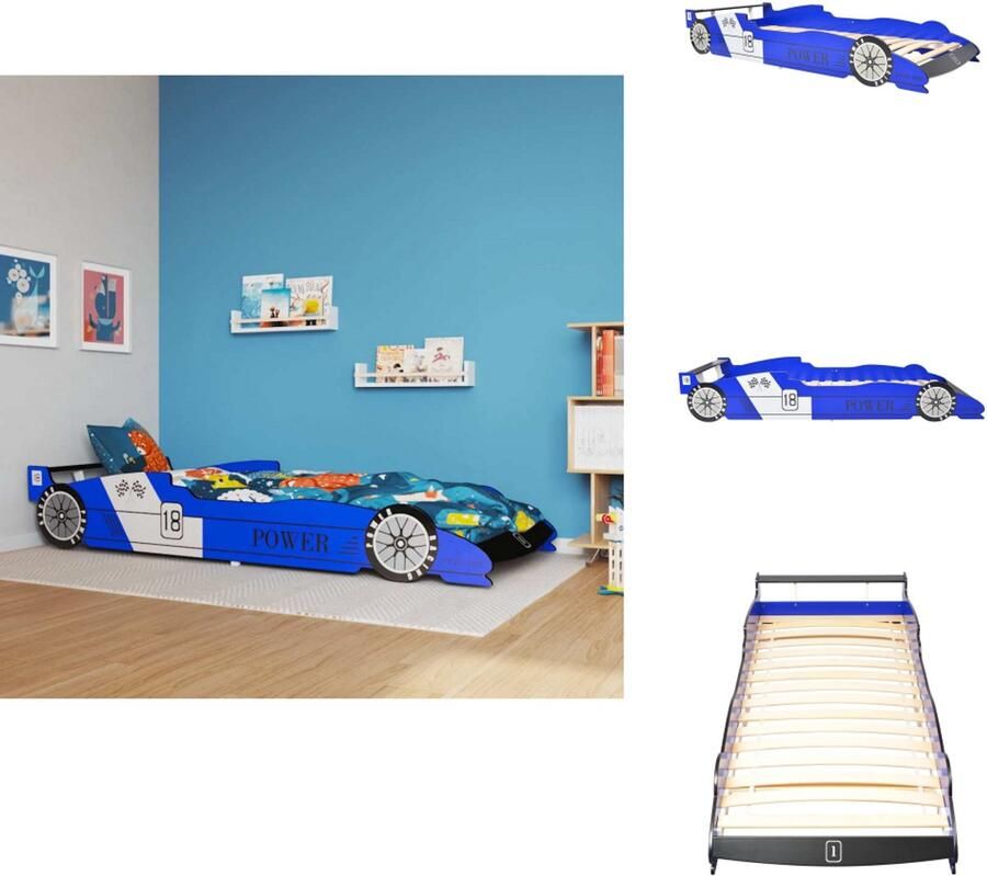VidaXL Kinderbed Kinderbedden Bed Bedden Kinderbed raceauto blauw 90x200 cm - Foto 2