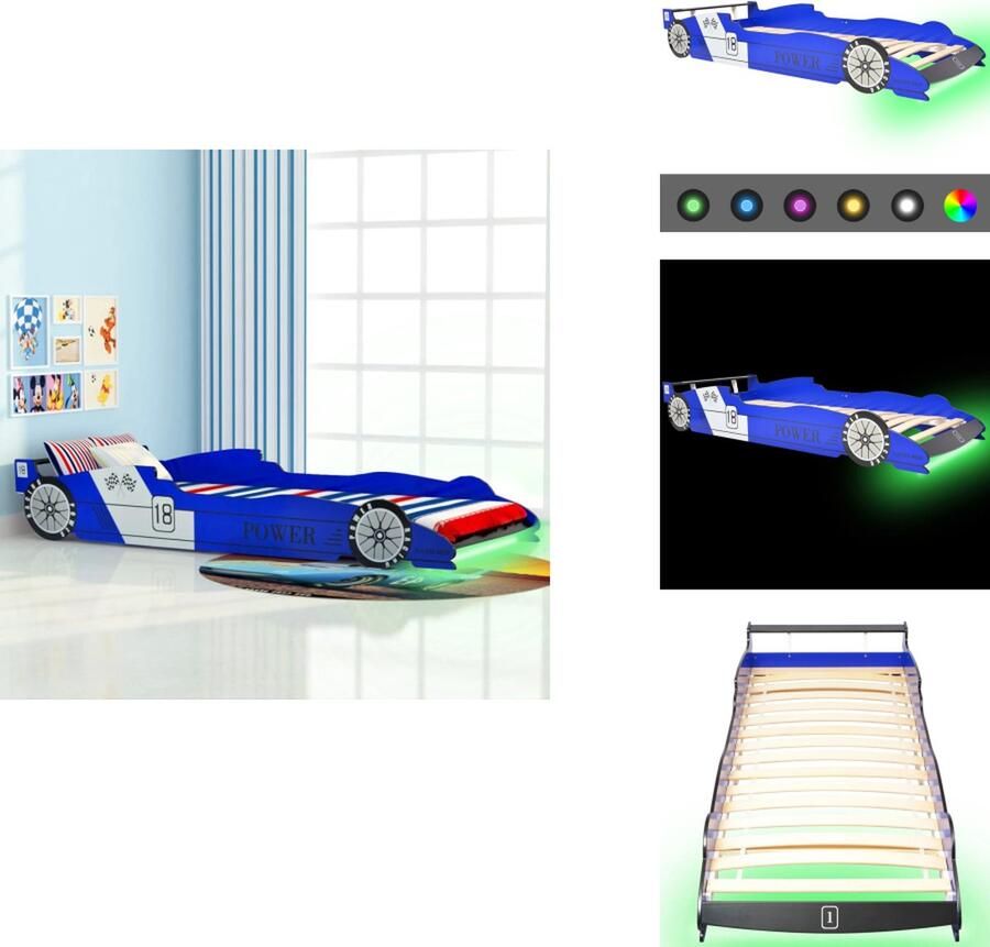 VidaXL Kinderbed Kinderbedden Bed Bedden Kinderbed raceauto met LED-verlichting blauw 90x200 cm - Foto 2
