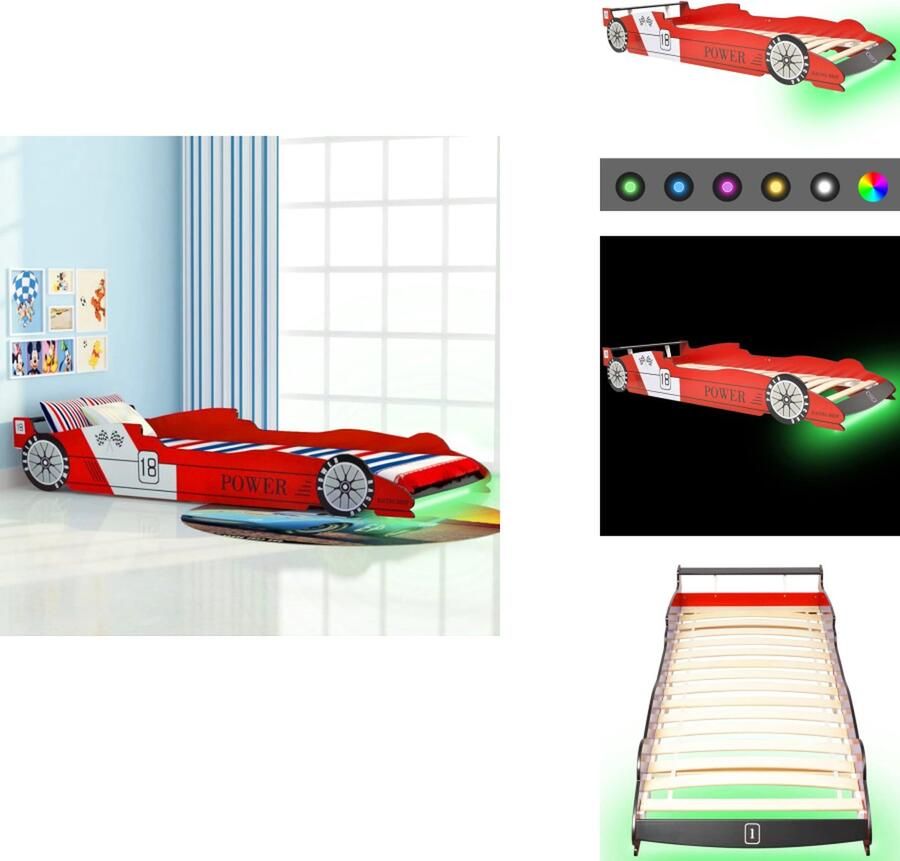 VidaXL Kinderbed Kinderbedden Bed Bedden Kinderbed raceauto met LED-verlichting rood 90x200 cm