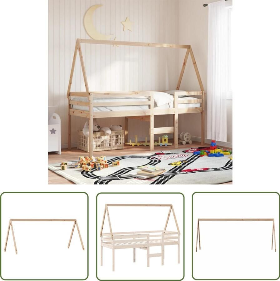 VidaXL Kinderbedhuisje 199x80 5x88 cm massief grenenhout Kinderbedhuisje Kinderbed Houten Bed Kids Kamer Speelgoedkast