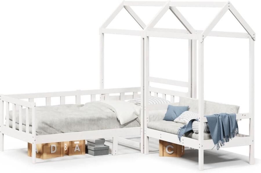 VidaXL Kinderbed met bank en huisje massief grenenhout wit 90x190 cm - Foto 2