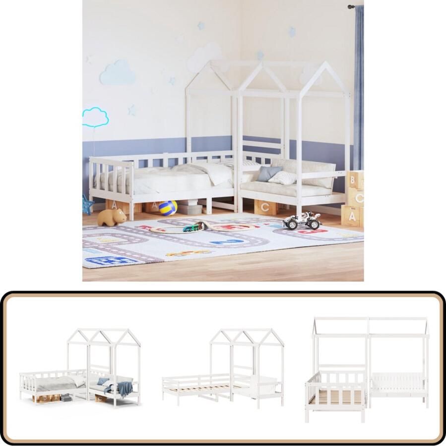 VidaXL Kinderbed met bank en huisje massief grenenhout wit 90x190 cm