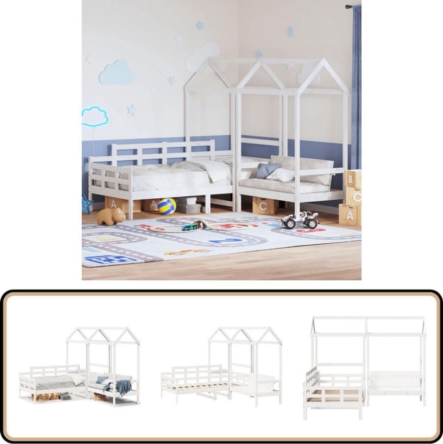 VidaXL Kinderbed met bank en huisje massief grenenhout wit 90x190 cm