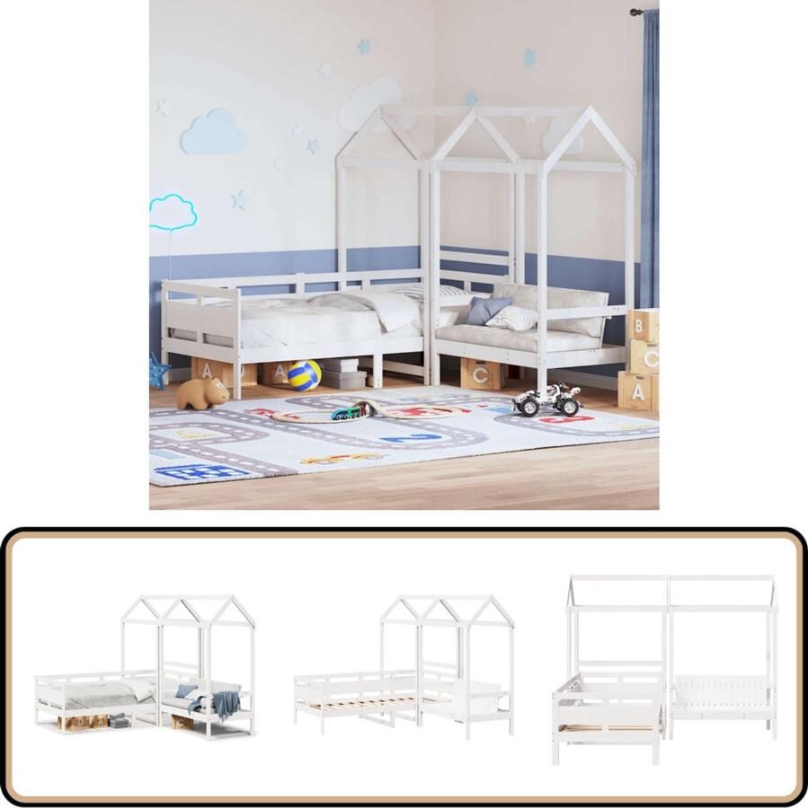 VidaXL Kinderbed met bank en huisje massief grenenhout wit 90x190 cm