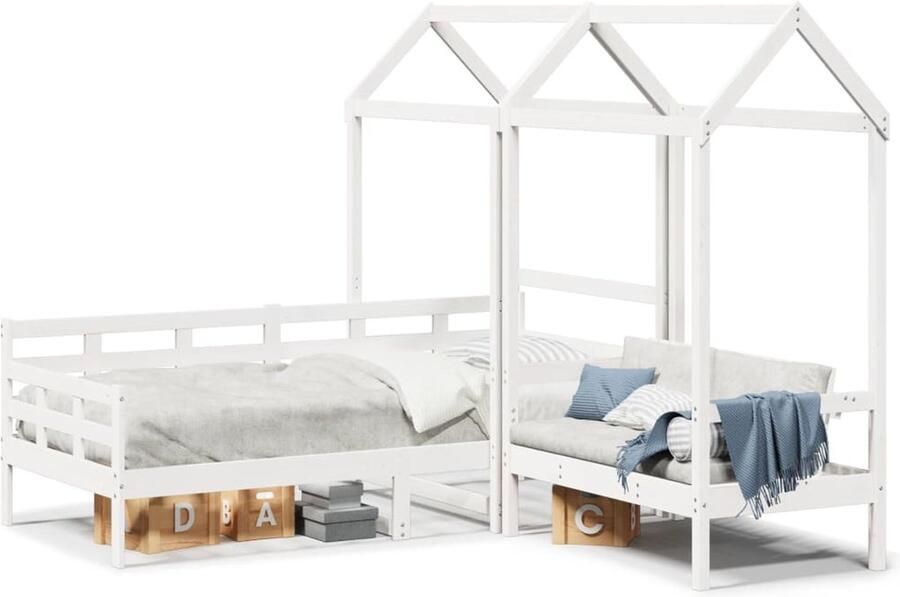 VidaXL Kinderbed met bank en huisje massief grenenhout wit 90x190 cm
