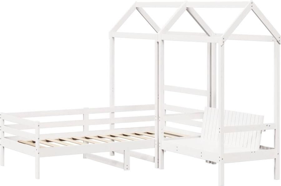 VidaXL Kinderbed met bank en huisje massief grenenhout wit 90x190 cm