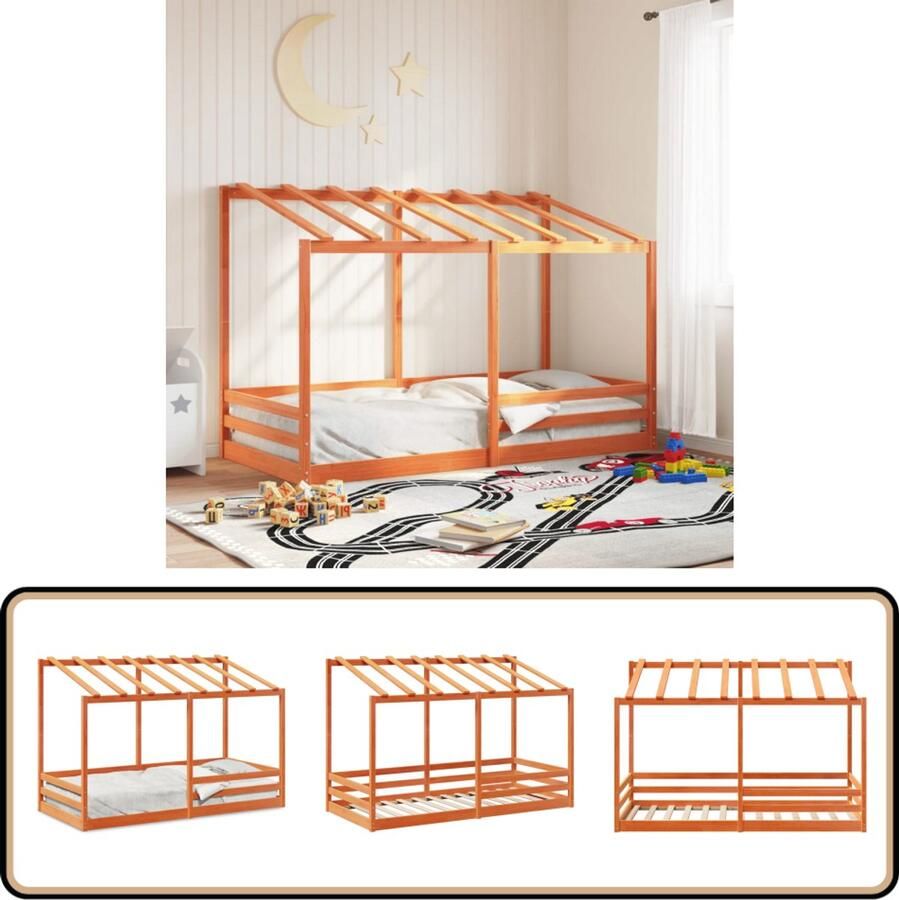 VidaXL Kinderbed met bedhuis 100x200 cm massief grenenhout wasbruin