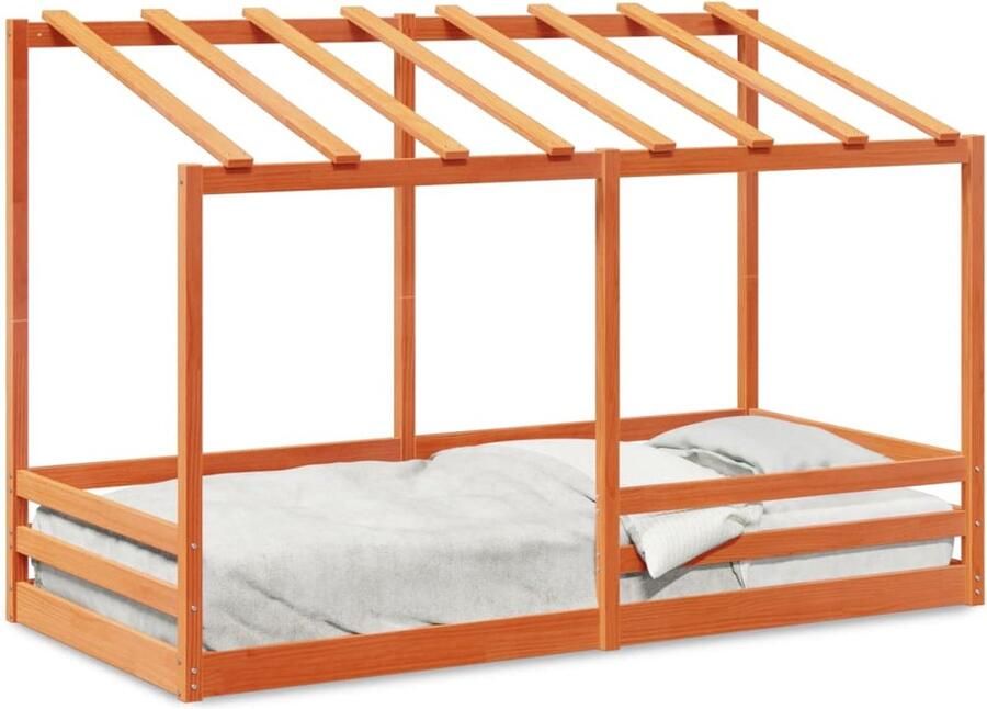 VidaXL Kinderbed met bedhuis 100x200 cm massief grenenhout wasbruin