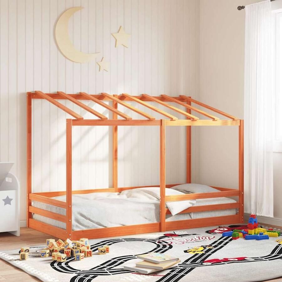 VidaXL Kinderbed met bedhuis 100x200 cm massief grenenhout wasbruin - Foto 2