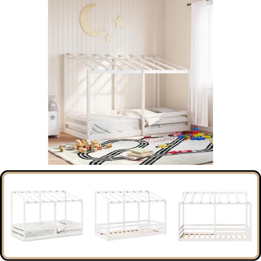 VidaXL Kinderbed met bedhuis 100x200 cm massief grenenhout wit