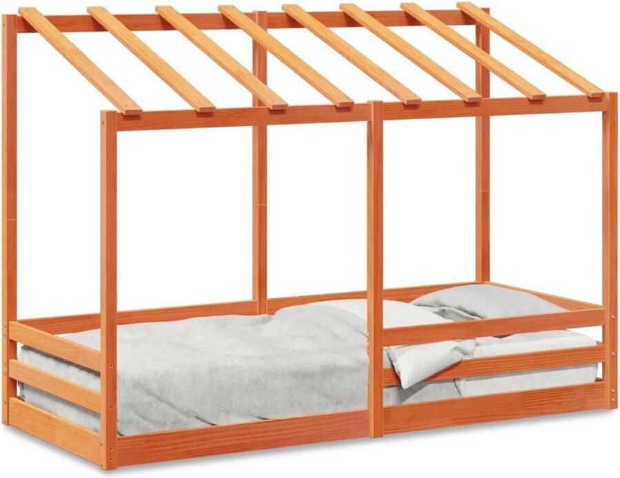 VidaXL Kinderbed met bedhuis 90x190 cm massief grenenhout wasbruin