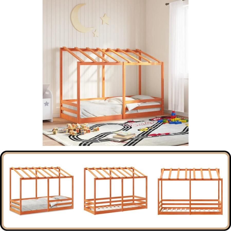 VidaXL Kinderbed met bedhuis 75x190 cm massief grenenhout wasbruin