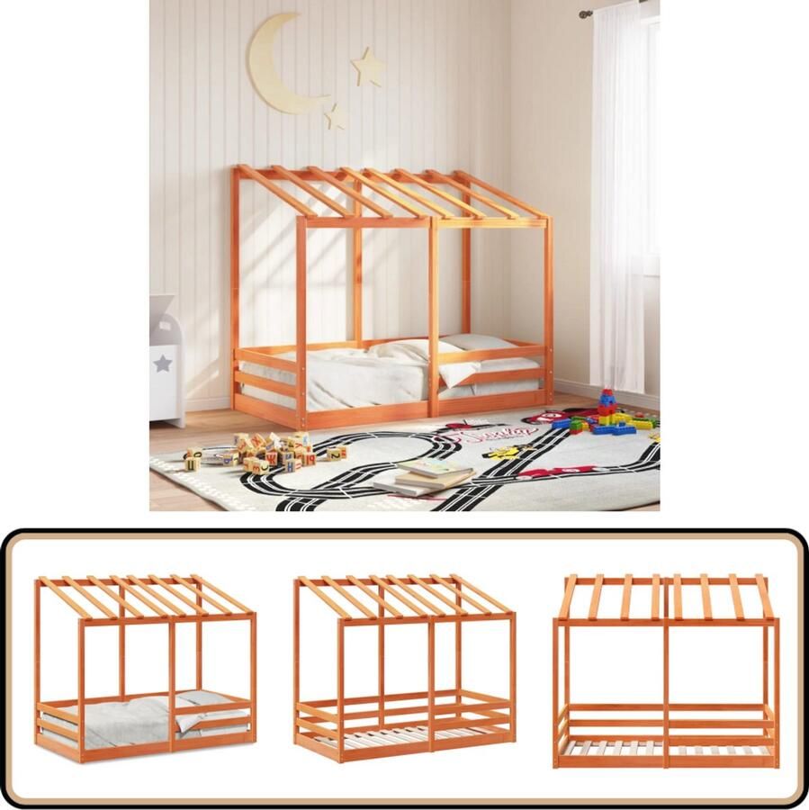 VidaXL Kinderbed met bedhuis 80x160 cm massief grenenhout wasbruin