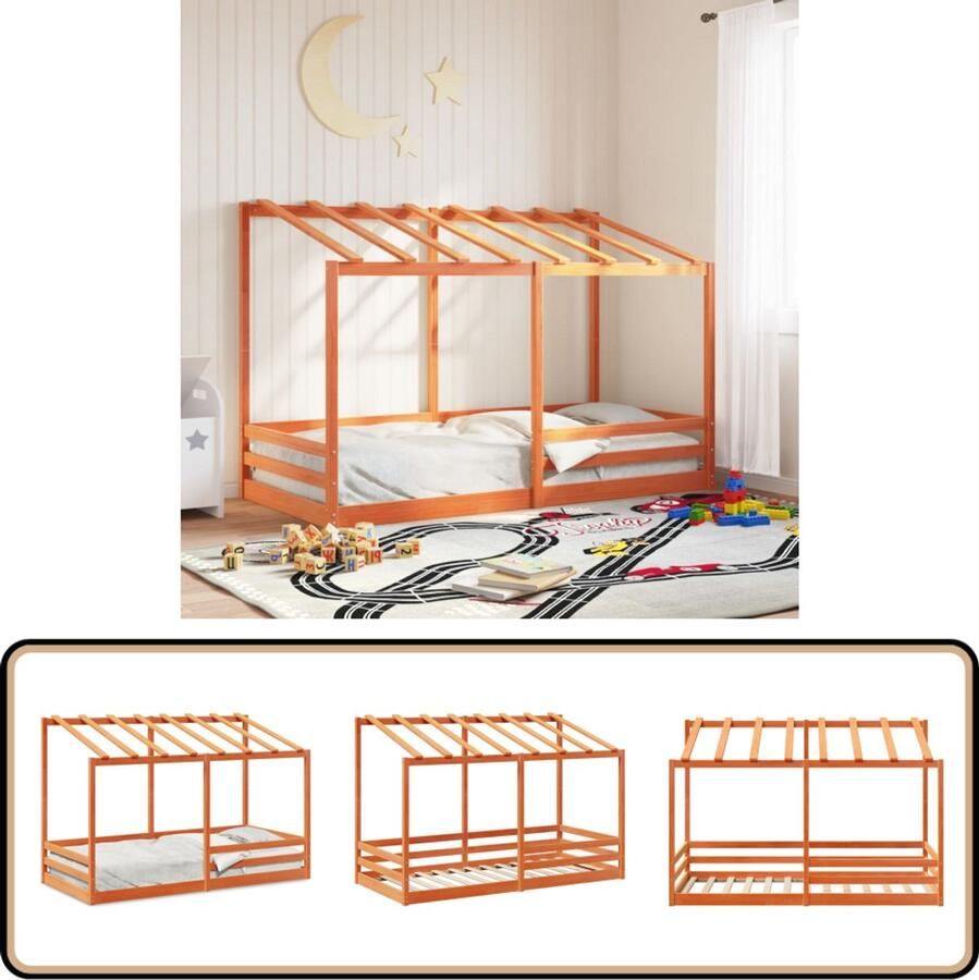 VidaXL Kinderbed met bedhuis 80x200 cm massief grenenhout wasbruin