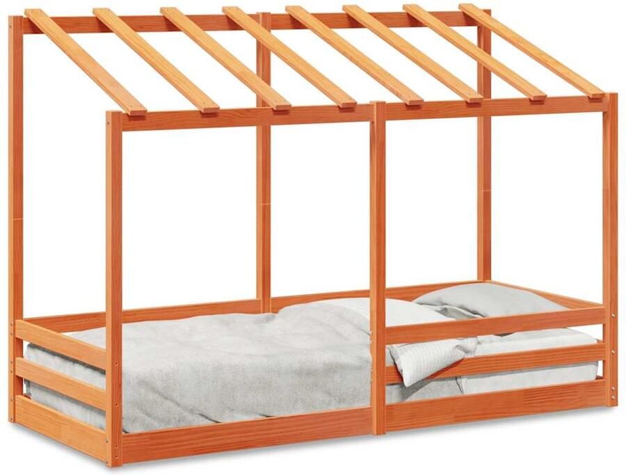 VidaXL Kinderbed met bedhuis 75x190 cm massief grenenhout wasbruin