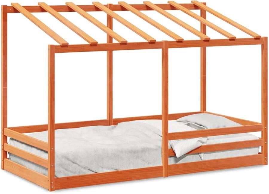 VidaXL Kinderbed met bedhuis 90x200 cm massief grenenhout wasbruin