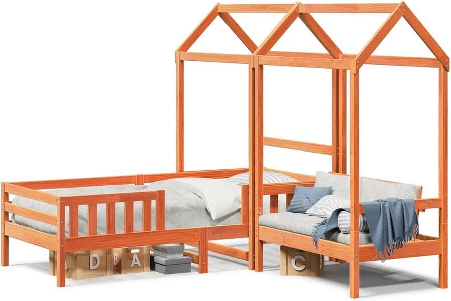 VidaXL Kinderbed met dak massief grenenhout wasbruin 75x190 cm