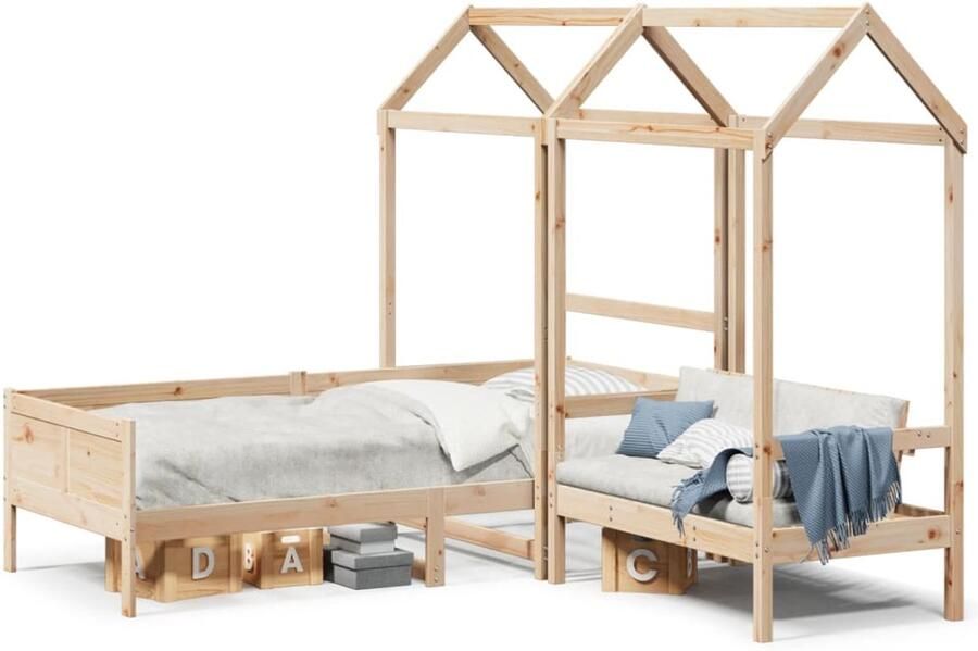 VidaXL Kinderbed met huisje en bankje massief grenenhout 80x200 cm