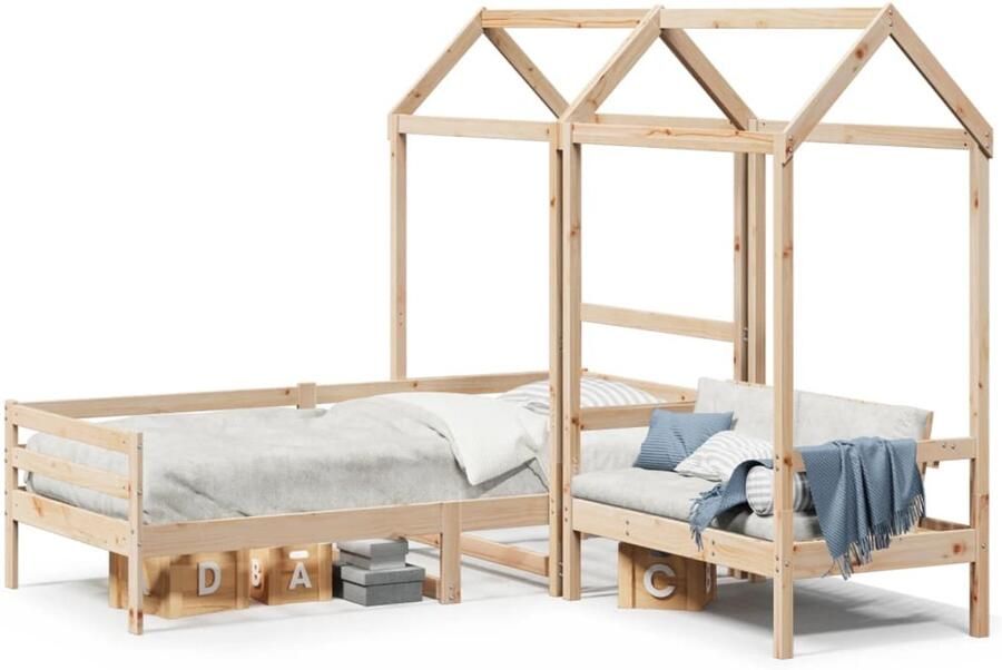 VidaXL Kinderbed met huisje en bankje massief grenenhout 80x200 cm