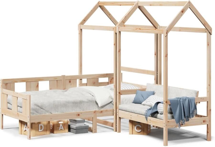 VidaXL Kinderbed met huisje en bankje massief grenenhout 80x200 cm