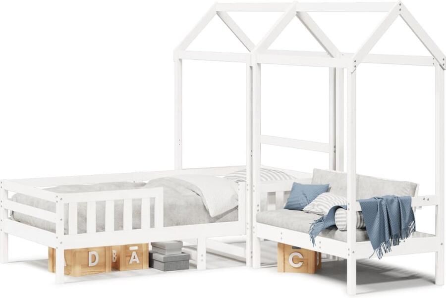 VidaXL Kinderbed met dak massief grenenhout wit 90x190 cm