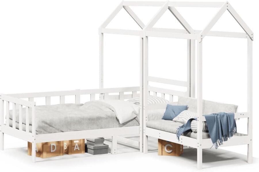VidaXL Kinderbed met huisje en bankje massief grenenhout wit 80x200 cm