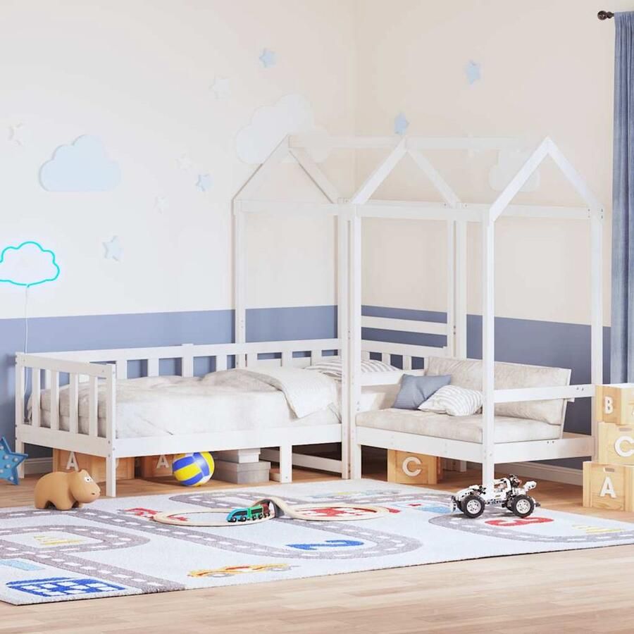 VidaXL Kinderbed met huisje en bankje massief grenenhout wit 80x200 cm - Foto 2
