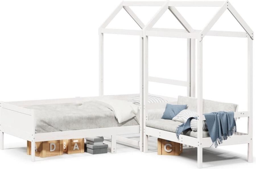 VidaXL Kinderbed met huisje en bankje massief grenenhout wit 90x190 cm