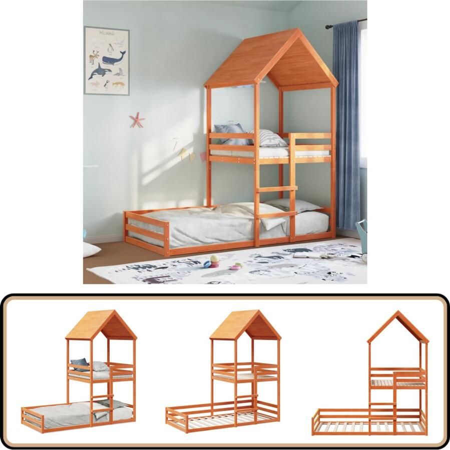 VidaXL Kinderbed met huisje massief grenenhout wasbruin 90x190 cm
