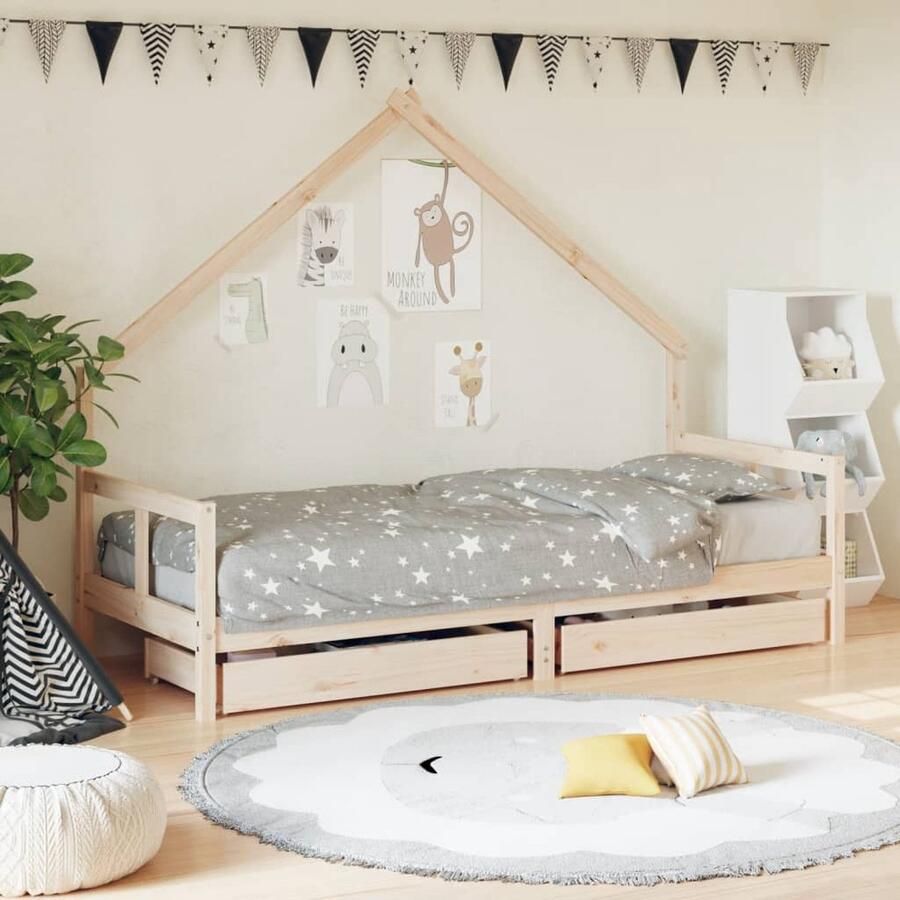 VidaXL Kinderbed met lades 80x200 cm grenenhout Kinderbed Houten Bed Kids Bed Kinderkamer Decoratie Huisvormig Bed Opbergladekinderbed Jongensbed Meisjesbed - Foto 2