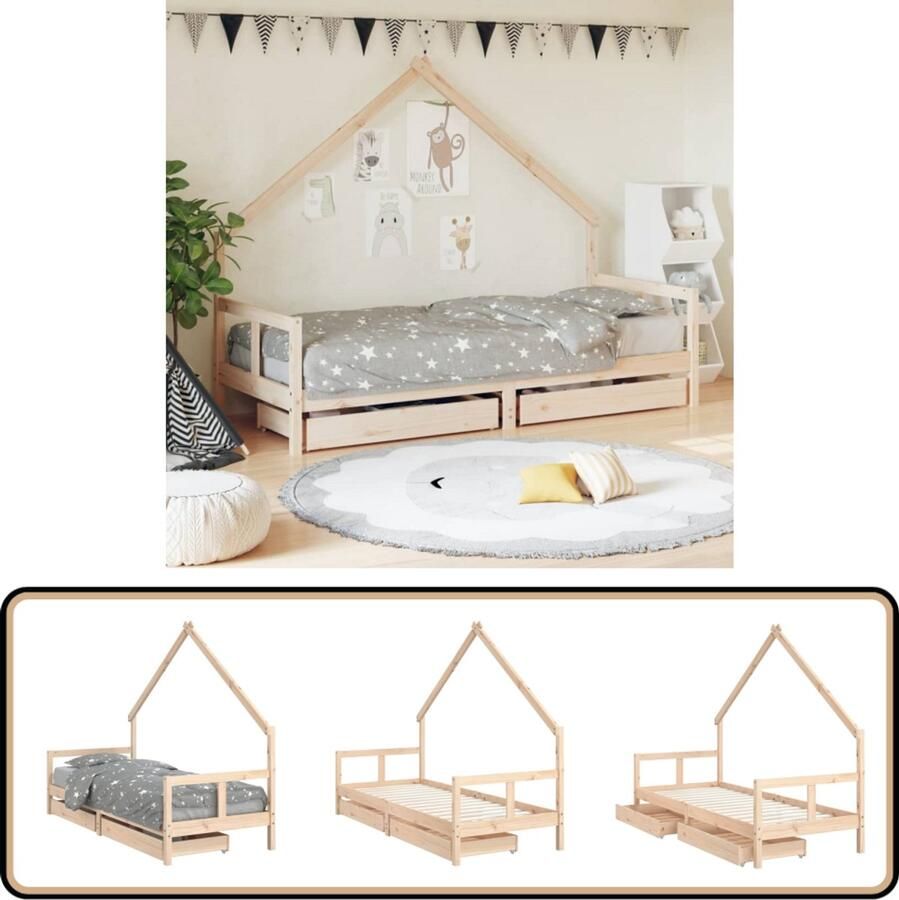 VidaXL Kinderbed met lades 80x200 cm grenenhout Kinderbed Houten Bed Kids Bed Kinderkamer Decoratie Huisvormig Bed Opbergladekinderbed Jongensbed Meisjesbed