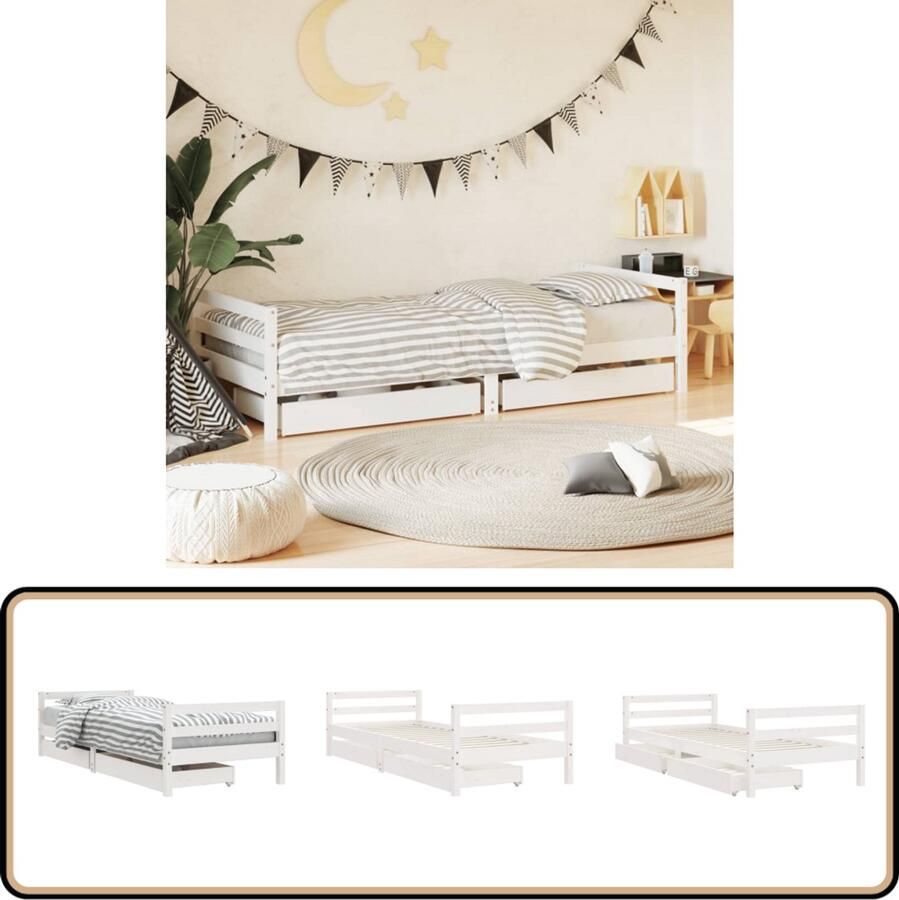 VidaXL Kinderbed met lades 90x190 cm Grenen Wit Kinderbed Frame Grenenhouten Bed Kids Bed Wit Kinderbed Kindermeubelen Kinderkamers