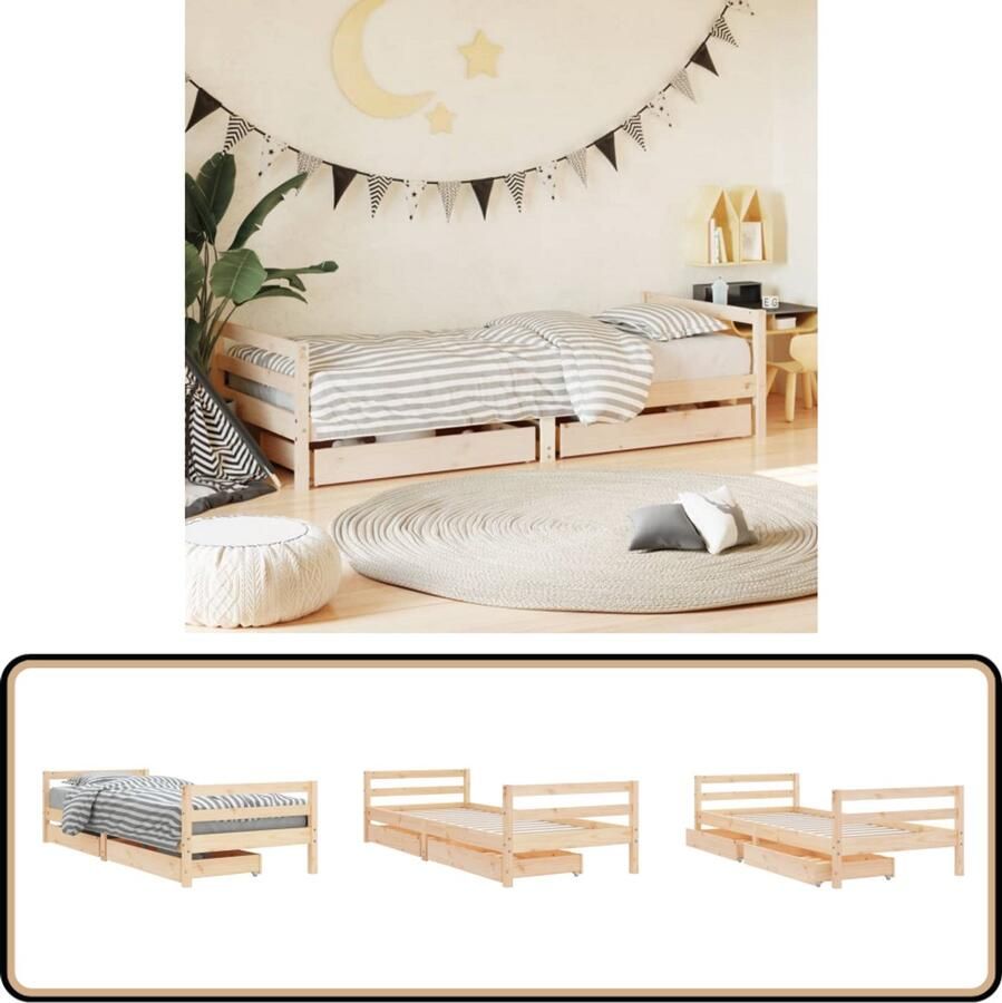 VidaXL Kinderbed met lades 90x190 cm grenenhout Kinderbed Houten Bed Kids Bed Kinderkamers Babykamer Meubels Voor Kinderen Bruine Kinderbed