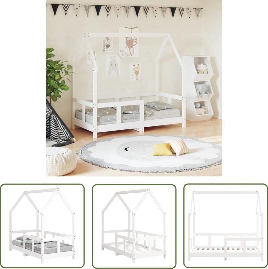 The Living Store Peuterbed Massief grenenhout 145.5 x 75.5 x 137 cm Wit Peuterbed Kinderbed Houten Bed Grenenhouten Bed Wit Bed