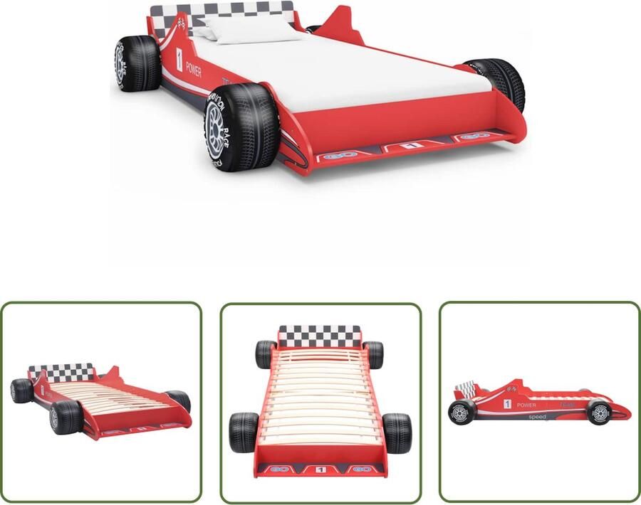 The Living Store Raceauto kinderbed rood 229x94.5x47 cm geschikt voor matras van 90x200 cm vanaf 4 jaar Race Auto Bed Kinderbed Kids Bed Rood Kinderbed Mdf Kinderbed