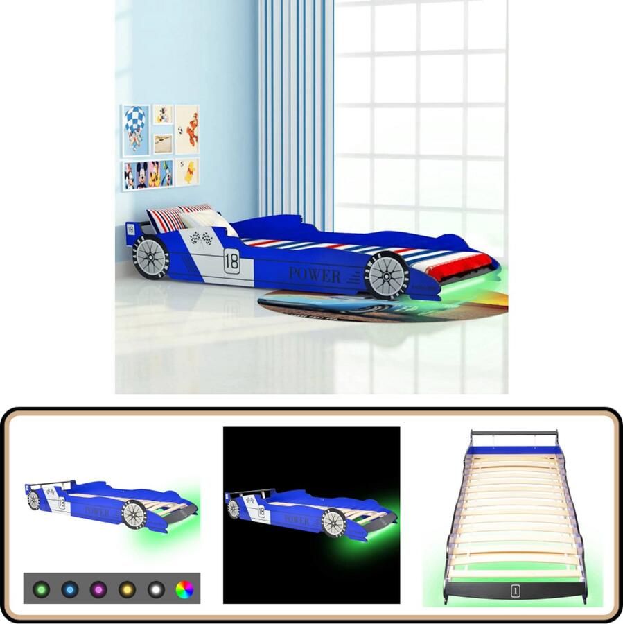 VidaXL Kinderbed raceauto LED verlichting Blauw Kinderbed Race Auto Bed Led Licht Kids Bed Blauwe Kamer Slaapkamers Decoratie