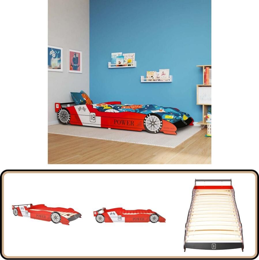 VidaXL Kinderbed Raceauto Rood 90x200 cm Kinderbed Race Auto Bed Kids Bed Race Wagen Bed Kinderkamer Decoratie