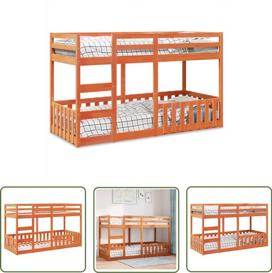 VidaXL Kinderbed Stapelbed massief grenenhout wasbruin 90x200 cm Tweepersoonsbed Houten Bed Grenenhouten Bed