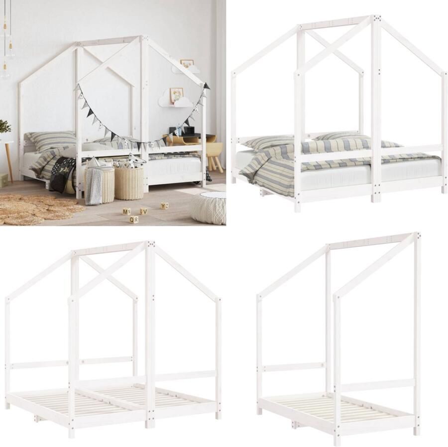 VidaXL Kinderbedframe 2x(70x140 cm massief grenenhout wit Kinderbedframe Kinderbedframes Kinderbed Peuterbed