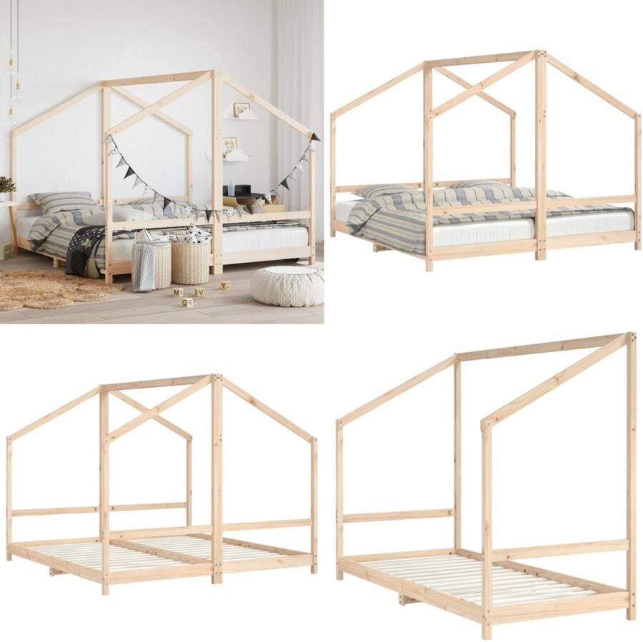 VidaXL Kinderbedframe 2x(90x190) cm massief grenenhout Kinderbedframe Kinderbedframes Kinderbed Peuterbed