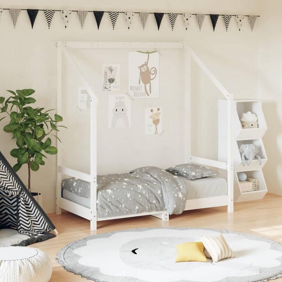 VidaXL Kinderbedframe 70x140 cm massief grenen Peuterbed Kinderbed Houten Bed Grenenhouten Bed Wit Bed Baby Kamer Kids Room Decoratie Kindermeubelen - Foto 2