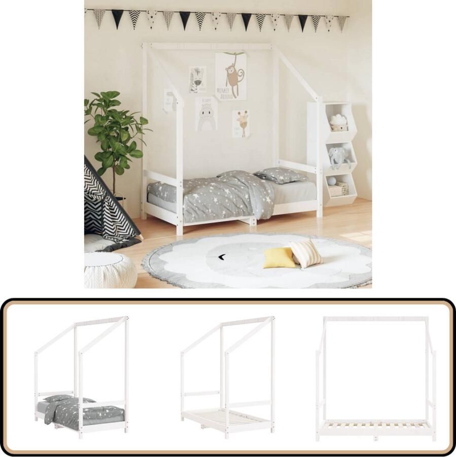 The Living Store Peuterbed Massief grenenhout Multiplex lattenbodem Doordacht en praktisch ontwerp Wit 145.5 x 75.5 x 158 cm Geschikt voor 70 x 140 cm matras Montage vereist