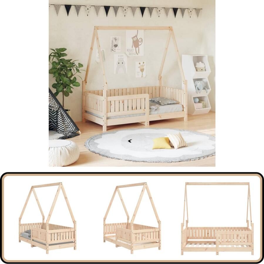 VidaXL Kinderbedframe 70x140 cm Massief Grenenhout Kinderbed Peuterbed Hout Grenenhout Dakvormig Bed Kidsbed Babykamer Slaapkamer Decoratie Kinderslaap
